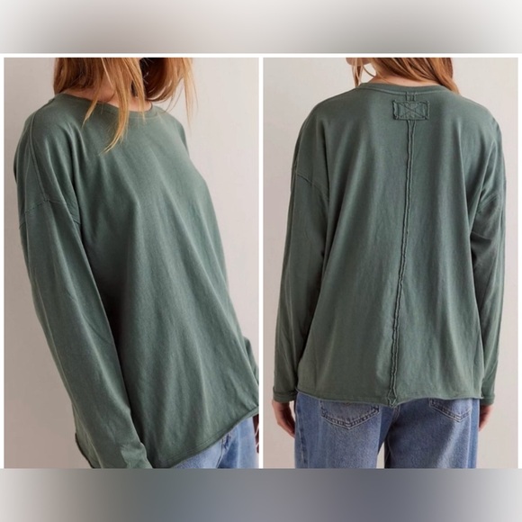 NWT Free People We The Free Nina Long-Sleeve Tee - topiary green - small - Picture 1 of 7